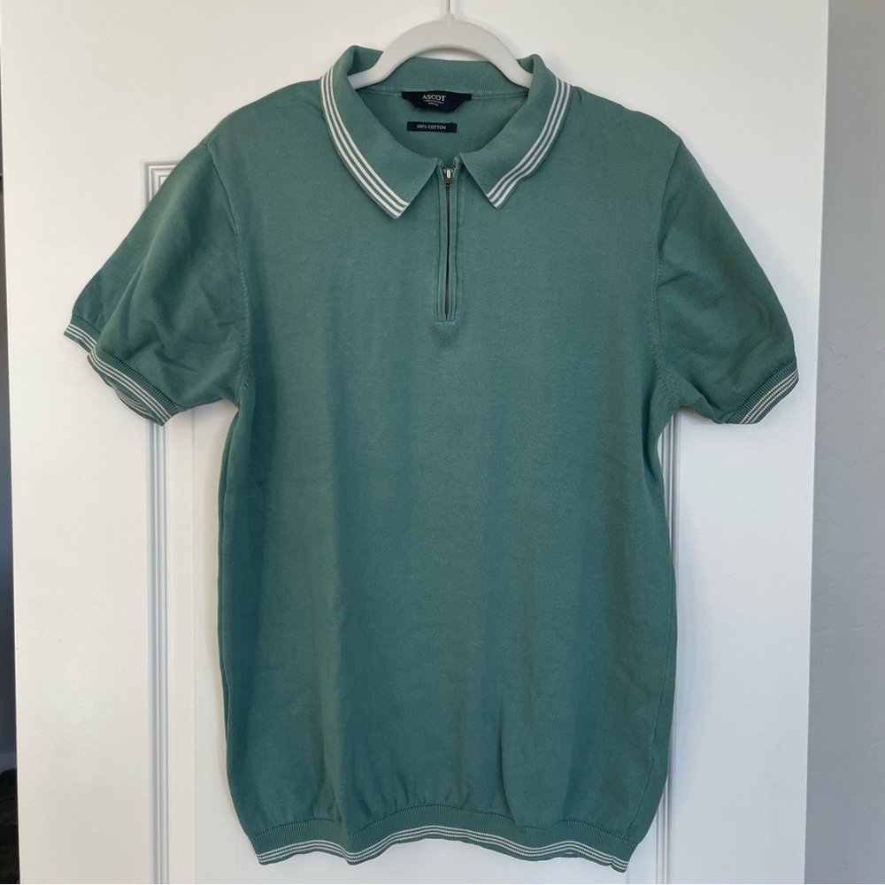 Men’s Ascot 100% Cotton Short Sleeved Polo Knit Breathable Size M Relaxed Fit